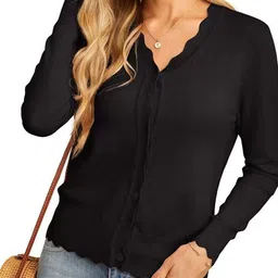StyleCast Black Solid Long Sleeves V-Neck Sweaters-picture-2