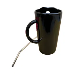 Divy Aarambh Stories Black & Gold-Toned 2 Pieces Printed Ceramic Glossy Mug With Straw-25