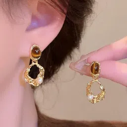 Anouk Gold Plated Artificial Stones Studded & Beaded Quirky Korean Drop Earrings-12
