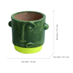 ExclusiveLane Set Of 2 Abstract Faces Patterned Handcrafted Terracotta Table Planters Pot image 3