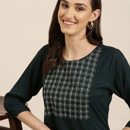 SHOWOFF Floral Yoke Design Sequinned Kurta-image-42