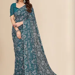 Moda Rapido Green Printed Poly Georgette Sarees-picture-8