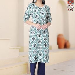HERE&NOW Selection Of 3 Floral Printed Round Neck Straight Kurta-92