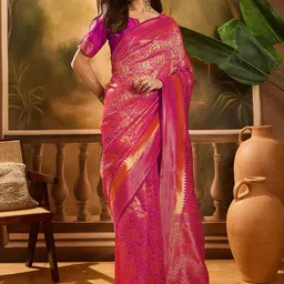 MANVAA Woven Design Zari Banarasi Saree With Blouse Piece-picture-7