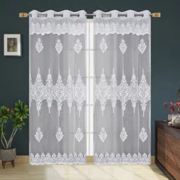 BIGGER FISH White Set of 2 Floral Sheer Long Door Curtain-35
