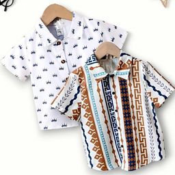 Boys Shirt Checkered, Printed Casual Short Sleeve Shirts Pack of 2-image-75