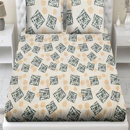 Aura Beige & Black Geometric Printed 210 TC Microfiber King Bedsheet Set 2.74 m x 2.74 m-13