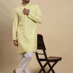 Pro-Ethic STYLE DEVELOPER Men Floral Embroidered Cotton Kurta with Pyjamas-picture-57