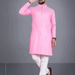 Men Solid Straight Kurta (Pink)-image-42