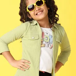 V-Mart Girls Shirt Collar Three-Quarter Sleeves Cotton Top-picture-16