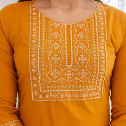 Meeranshi Floral Yoke Design Thread Work Pure Cotton Straight Kurta With Trouser & Dupatta image 2