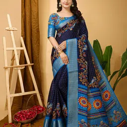 DIVASTRI Kalamkari Printed Zari Saree-image-44