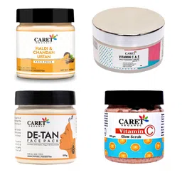 CARET ORGANIC Set Of 4 De-Tan Face Pack-Glow Scrub- Daily Cream- Chandan Face Pack-59