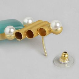 Anouk Gold-Plated Artificial Stones Studded And Beaded Drop Earrings image 5