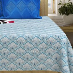 San Marino Blue Floral Printed Cotton 350 TC Queen Bedsheet Set-2.54 m x 2.28 m-image-24