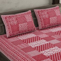 JAIPUR FABRIC Pink & White Geometric 144 TC King Bedsheet with 2 Pillow Covers-image-24
