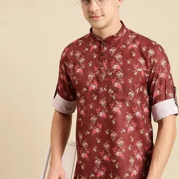 Sanwara Men Red Floral Printed Floral Kurta-image-20