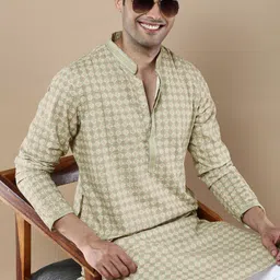 Anouk Green Geometric Printed Mandarin Collar Chikankari Cotton Straight Kurta-57