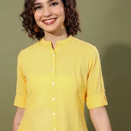 KETCH Yellow Mandarin Collar A-Line Kurta-picture-25