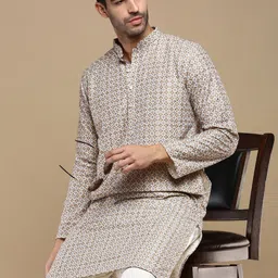 Anouk Brown Floral Printed Sequinned Mandarin Collar Cotton Straight Kurta-image-16