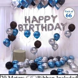 Solid Happy Birthday Silver Letter Foil Balloon Set with Metallic Balloons & Curling Ribbon For Birthday Boy Party Decoration / Birthday Boy Decorations Combo Letter Balloon-image-83