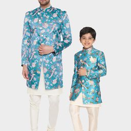 VASTRAMAY Floral Printed Angrakha Style Indo Western Sherwani Set-image-20