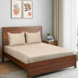 saral home Beige Abstract 200 TC Microfiber Queen Bedsheet with 2 Pillow Covers-picture-31