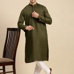 Sanwara Men Green Solid Cotton Straight kurta-picture-42