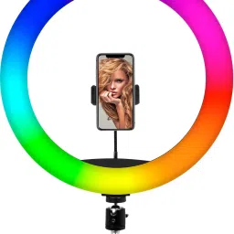Webilla 10" Selfie RGB LED Ring Light Dimmable with 21 Colours and Shutter for Live Stream for YouTube, Makeup, Photography, Video Shooting, Light for Reels, Vigo, Studio Lighting, taka Tak Videos (Without Tripod) Ring Flash-15