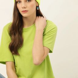 dressberry Women Solid Round Neck Pure Cotton Green T-Shirt-picture-25