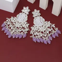 BELWICK Silver-Plated Kundan Studded Floral Shaped Drop Earrings-11