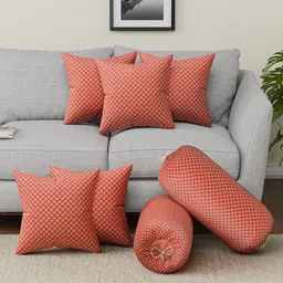 RUBOXA Red Set of 7 Geometric Round Cushion Covers-22