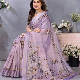 vj fashion Floral Printed Linen Blend Saree-22
