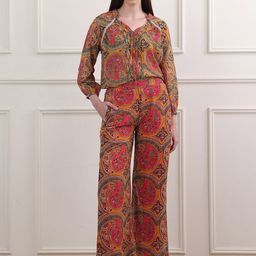 PURVAJA Ethnic Motifs Printed Shirt Collar Shirt With Trousers-image-95