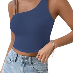 classy fashion One Shoulder Cotton Crop Top-image-35