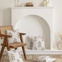 Clasiko White & Brown Set of 5 Floral Square Cushion Covers-20