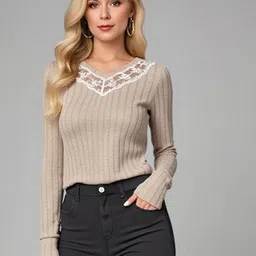 HERE&NOW Self Design V-Neck Extended Sleeves Regular Fit T-shirt-picture-11