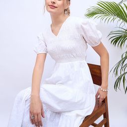 ZUMMER Puff Sleeve Fit & Flare Midi Dress-image-96