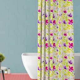 ArtzFolio White & Green Floral Printed Waterproof Shower Curtain-28