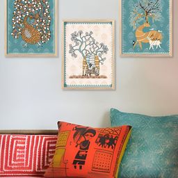 Kotart Brown & Blue 3 Pieces Wooden Madhubani Painting Wall Arts-picture-7