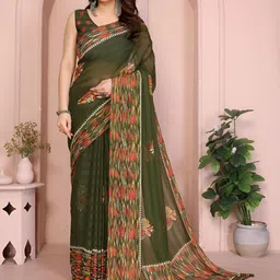 FABMORA Floral Printed Pure Chiffon Saree-picture-13