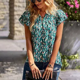 StyleCast Women Abstract Printed V-Neck Top-image-62