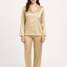 DEHMAN Notched Lapel Collar Pure Silk Shirt With Pyjama-image-96
