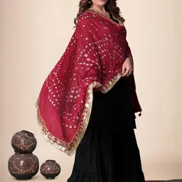 EBADAT Printed Red Chiffon Dupatta image 4