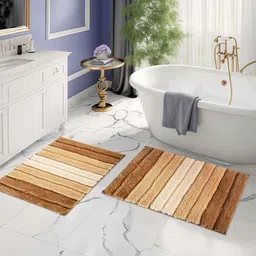 Kuber Industries Cream-Color & Brown 3 Pieces Textured Microfiber Anti-Skid Doormats-12
