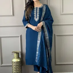 AG TEXTILE Women Ethnic Motifs Embroidered Kurta with Trouser & Dupatta-picture-29