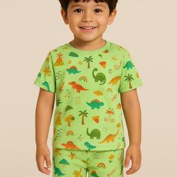 Jam & Sugar Boys Conversational Printed Round Neck Pure Cotton T-shirt with Shorts-image-75