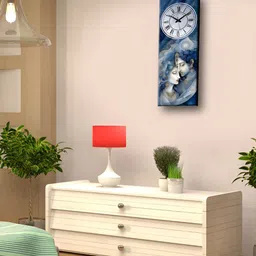 OLIVE TREE Black & Blue Printed Wooden Contemporary Rectangle Shaped Wall Clock-23