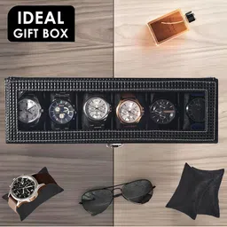 Kuber Industries Black Textured Rectangular 6 Slots Watch Organizer image 5