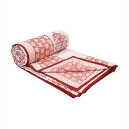 Sangria Maroon & Beige Ethnic Motifs Printed Pure Cotton 150 GSM Double Bed Dohar-picture-1